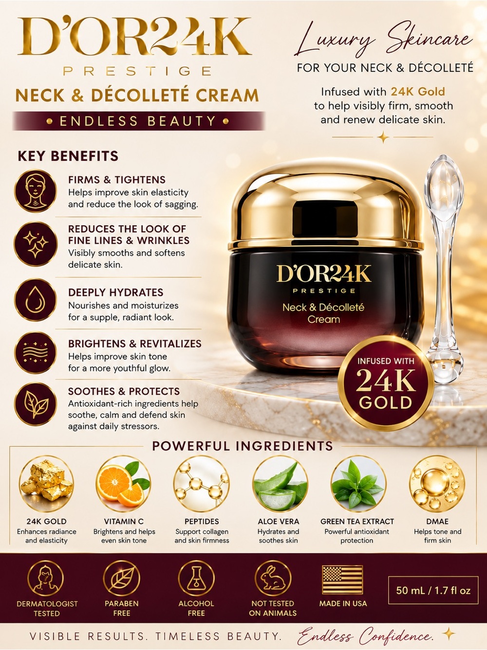 D'OR24K Prestige Endless Beauty Neck & Décolleté Cream NIB